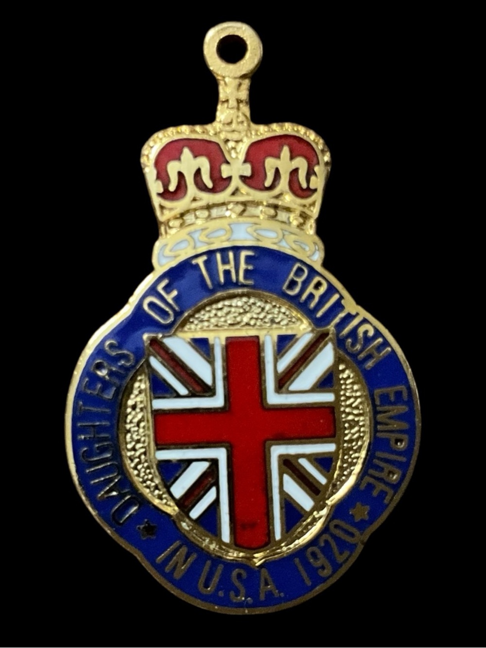 Vintage Daughters of the British Empire Enamel Charm Fob Patriotic Crown Pendant